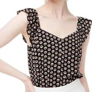 J. CREW black floral button-up ruffle blouse, Sz 2.